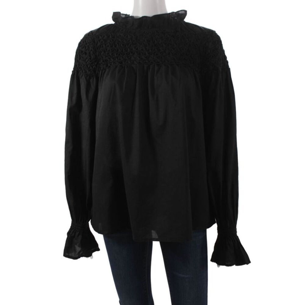 Merlette Women Black High Neck Tunic Long Sleeve Cotton Bohemian Size M
